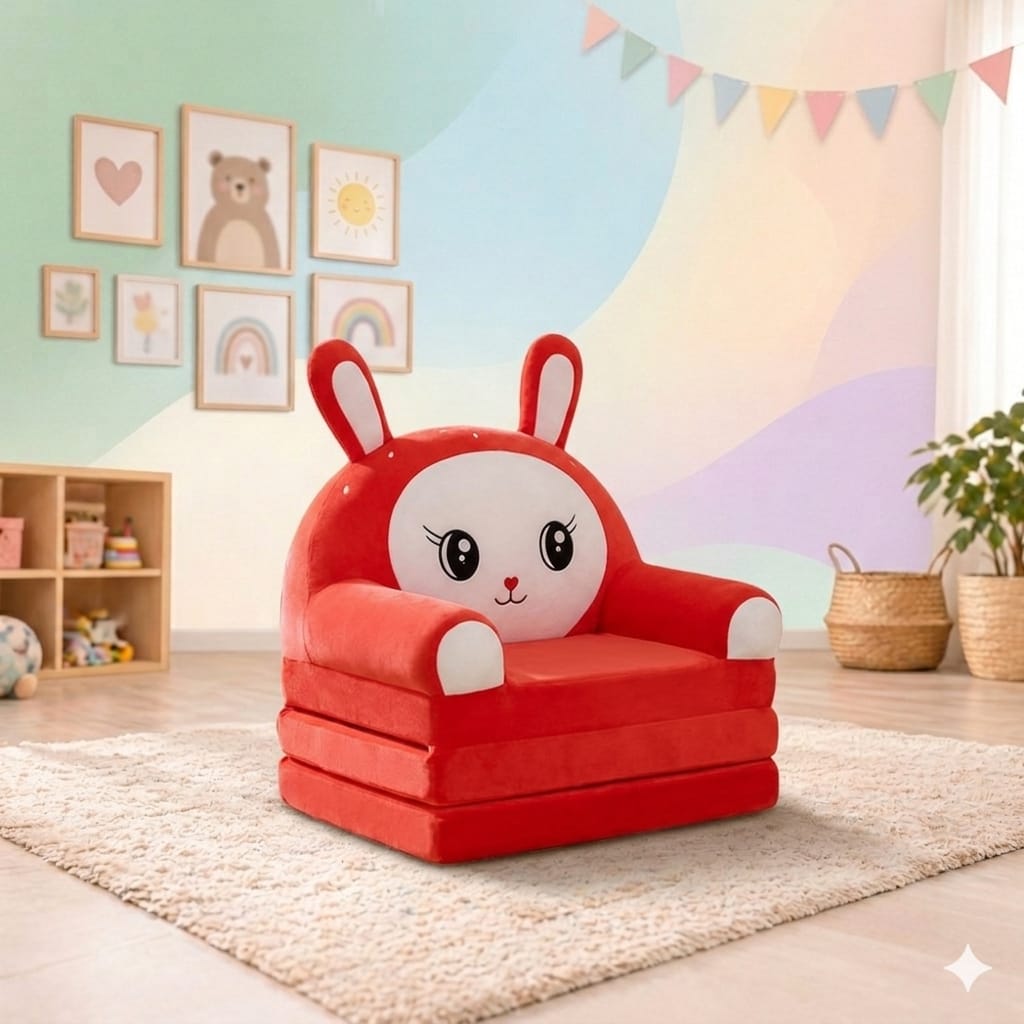 Foldable Kids Sofa Chair Cum Bed - Red Colour