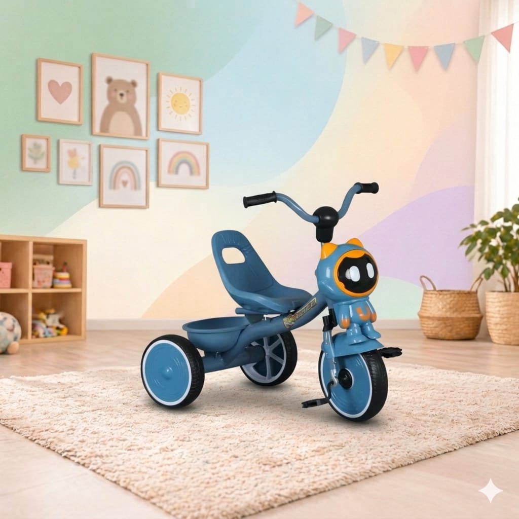 Kids Tricycle  Robot Style - Blue Colour with rear Basket