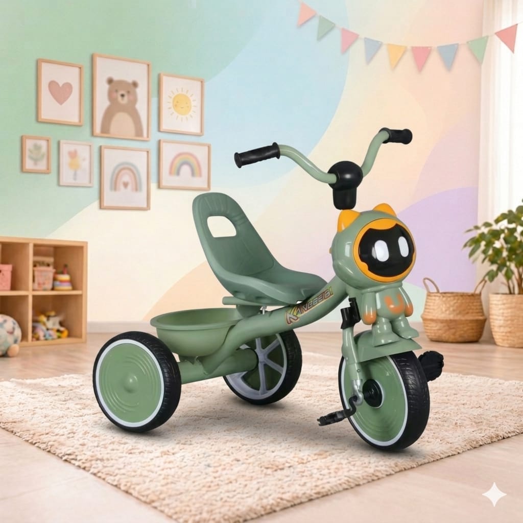 Kids Tricycle  Robot Style - Green Colour with rear Basket