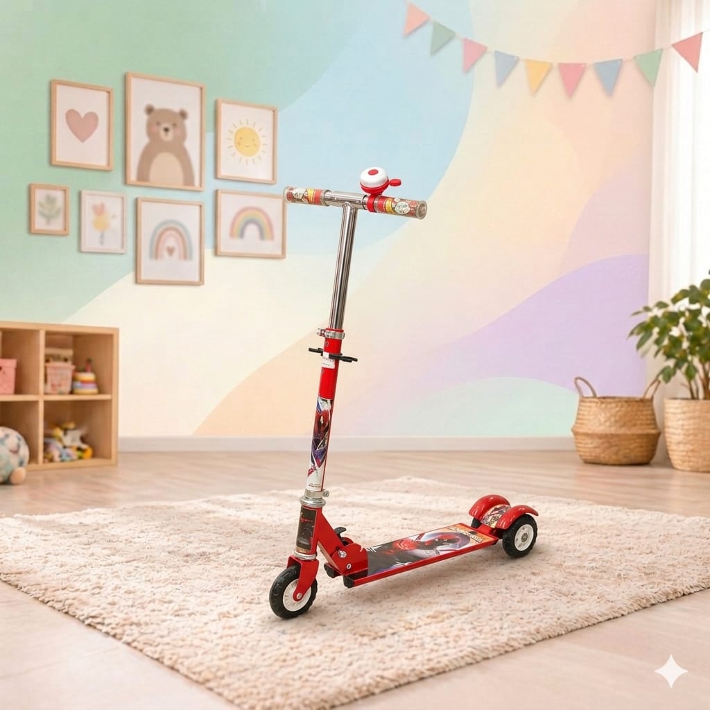 Kids Scooty for Boys Spider man Character - Black Premium Tyres
