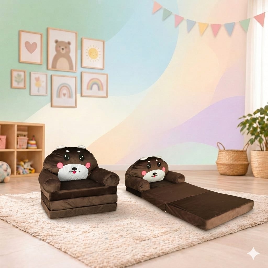 Foldable Kids Sofa Chair Cum Bed - Brown Colour