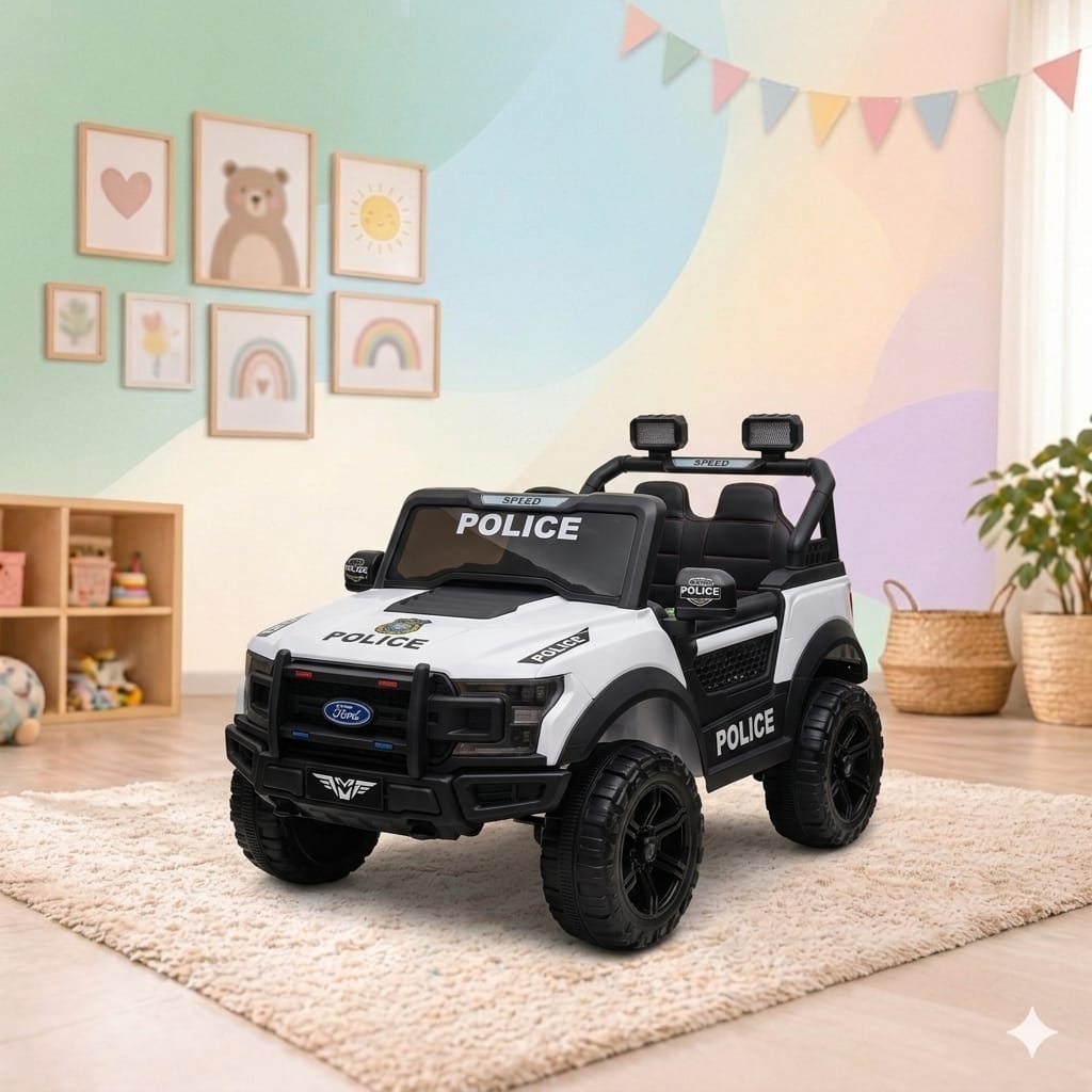 Kids Electric Police Car Pickup Dala with remote control, LED flashing lights & music.