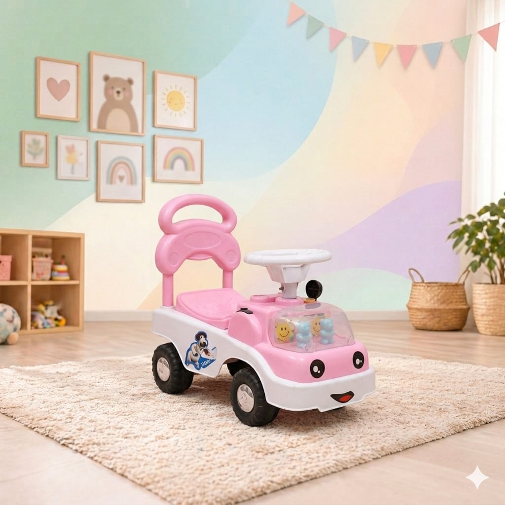 Cartoon Character Push Car With Music Horn Baby Ride on Toy Car For Little Boys & Girls, Toddlers, Flash Light