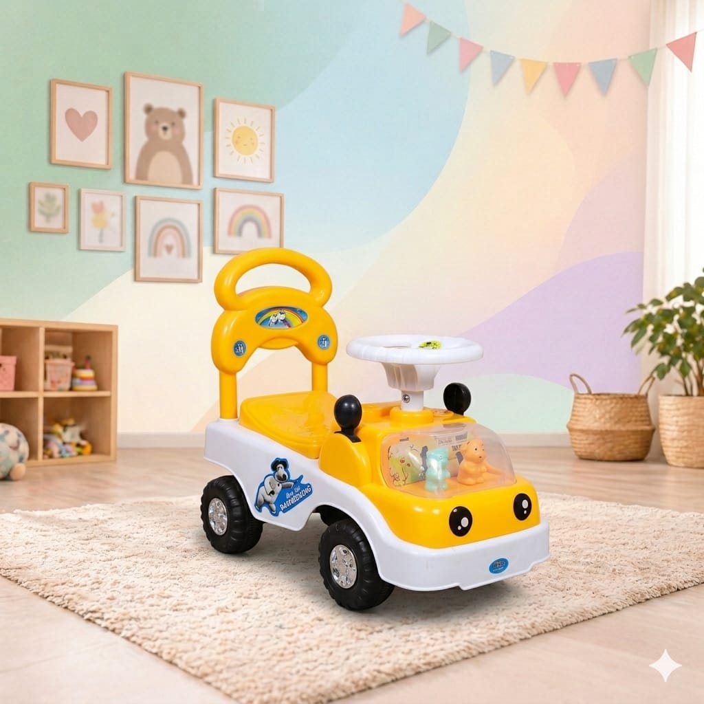 Cartoon Character Push Car With Music Horn Baby Ride on Toy Car For Little Boys & Girls, Toddlers, Flash Light