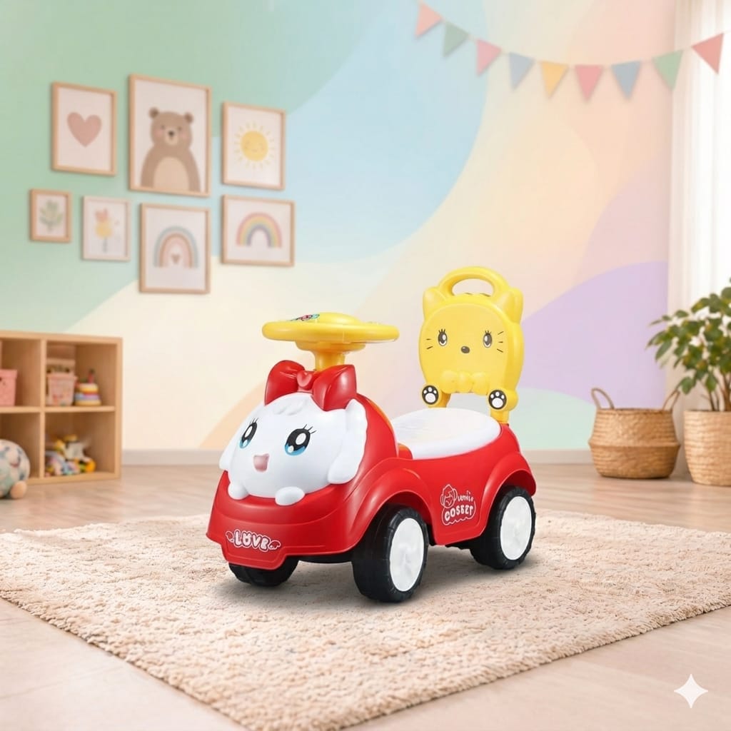 Cartoon Character Push Car With Music Horn Baby Ride on Toy Car For Little Boys & Girls, Toddlers, Flash Light