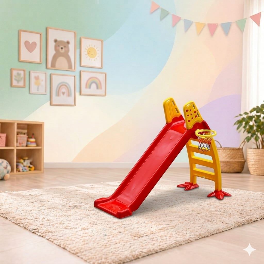 Kids Slide Large 4 Steps - Smooth Heavy Plastic with Basket Ball Game - Code 503
